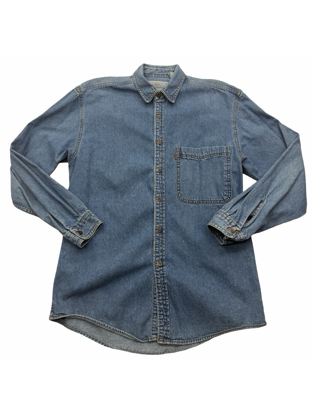 Levi's 1990's Orange Tab Denim Workwear Button-Up Shirt Blue Size M